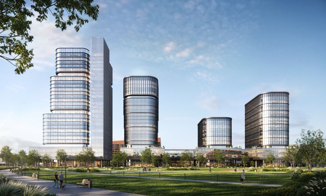 Park-Side Business Cluster — architectural visualisation by Photoreal3d