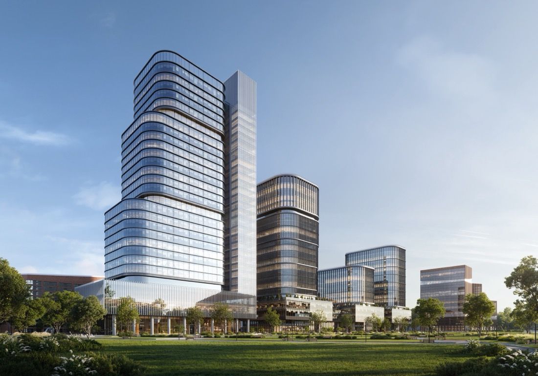 Park-Side Business Cluster — architectural visualisation by Photoreal3d