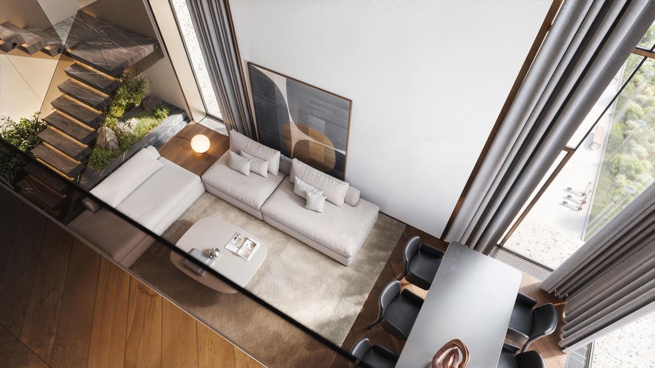 Living room · view from above — interior visualisation by Photoreal3d