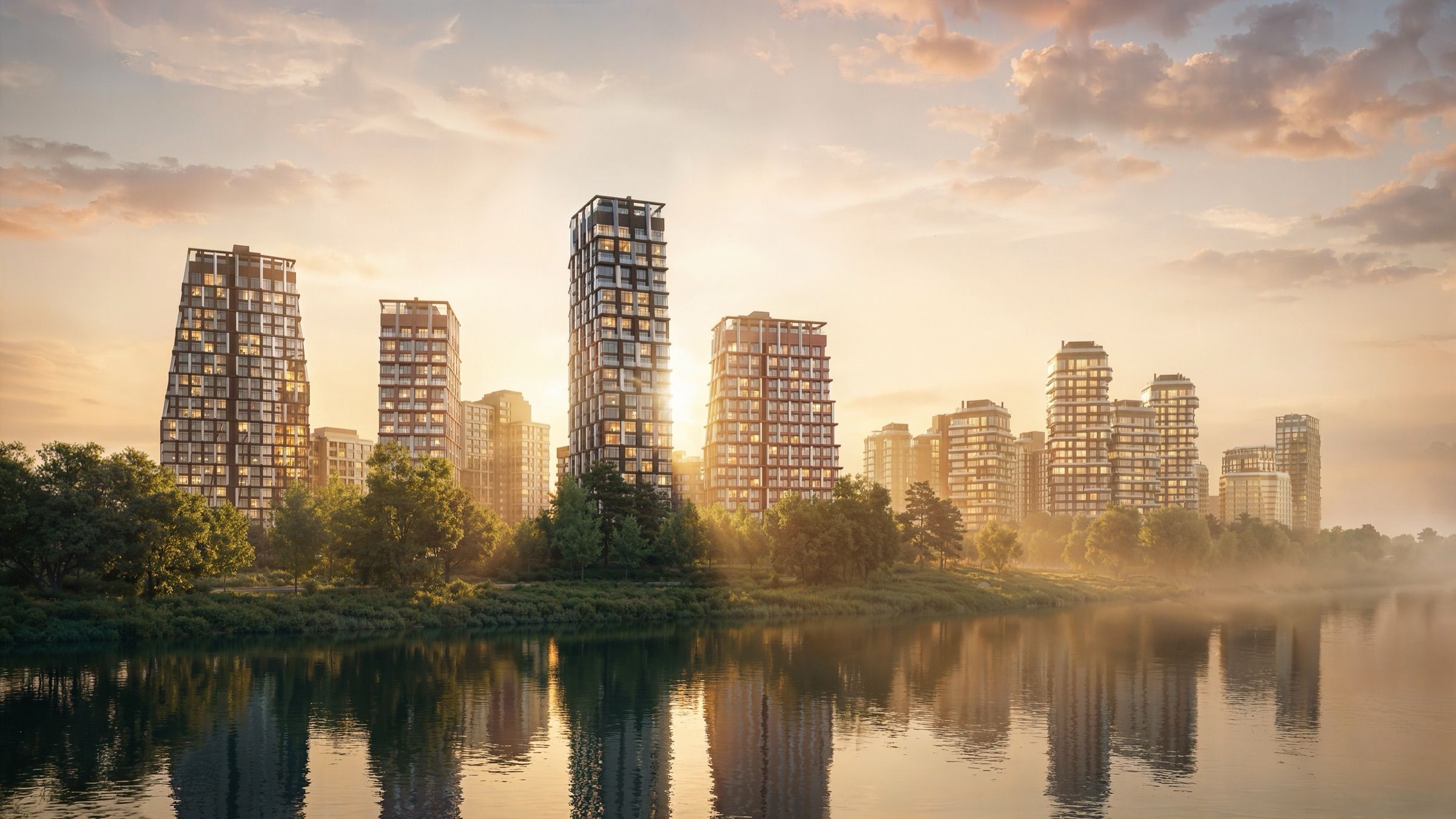 Waterfront Residential Quarter — architectural visualisation, frame 1